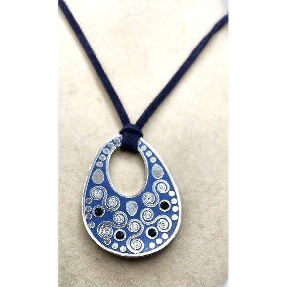 Lia Sopia Necklaces Oval Pendant Enameled Blue With Blue Rhinestone Accent - Picture 4 of 4